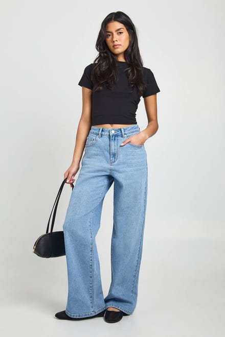 boohoo Dames De Hoge Taille Rechte Pijp Jeans | Medium Blauw | Maat: 10/32L