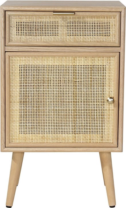 CALICOSY - Table de chevet avec cannage en rotin naturel 42x37x71cm