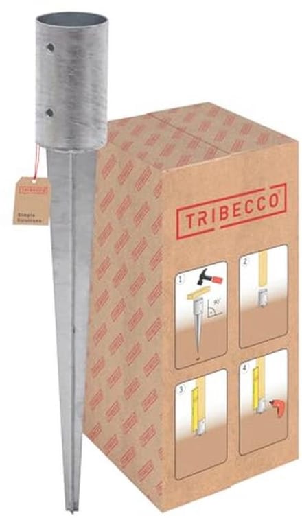 TRIBECCO Weft bottom sleeve, hot-dip galvanized, post support, round, weft sleeve, ground anchors, steel, silver, ground anchor (fi 81 mm / 650 mm)