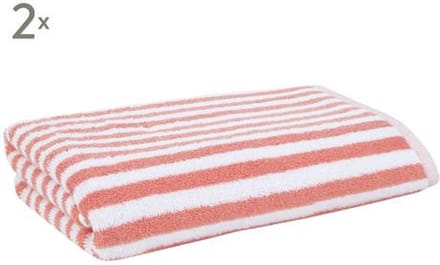 2st handdoeken VIOLA scandi wit koraal oranje gestreept 50x100cm badhanddoek met lus