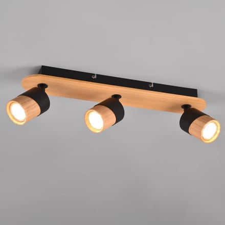 Trio Lighting Plafondspot Aruni van hout, 3-lamps zwart
