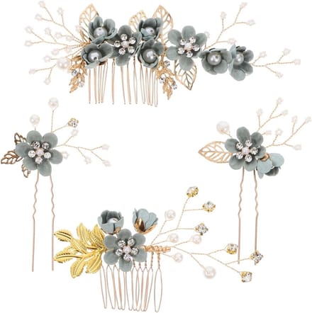 Set van 4 Bruids Kamclips, Haaraccessoires met Strass, Groene Haaraccessoires voor Vrouwen en Meisjes
