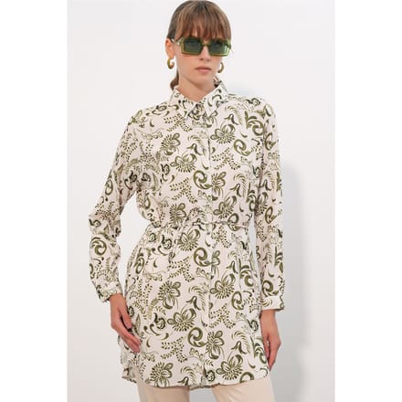 Bloemen Viscose Crepe Gehakte Lange Shirt