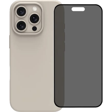 BlueBuilt Back Cover iPhone 16 Pro Beige + Privacy Filter Screenprotector Glas