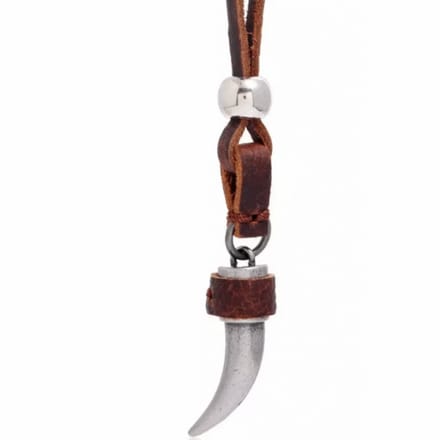Ketting- Brian-Tand-Bruin-Leer-Metaal - Charme Bijoux