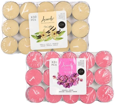 Acorde theelichtjes - 60x - 30x vanille - 30x orchidee - aroma/geurkaarsen