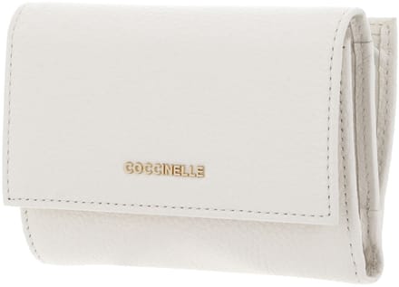 COCCINELLE Leren portemonnee Metallic Soft Wallet Grainy Leather Pearl crème