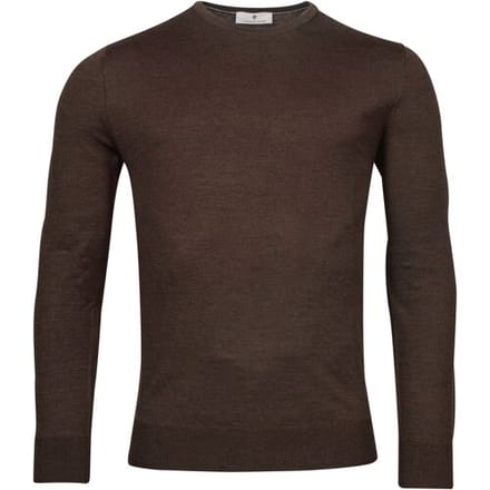 Thomas Maine Trui Merinowol Ronde Hals Single Knit Bruin / male