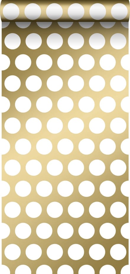 ESTAhome behang grote stippen glanzend goud en wit - 53 cm x 10.05 m - 139116
