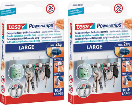 Tesa Powerstrips klussen en huishouden - 20x stuks - Plakstrips - Dubbelzijdig - Zelfklevend