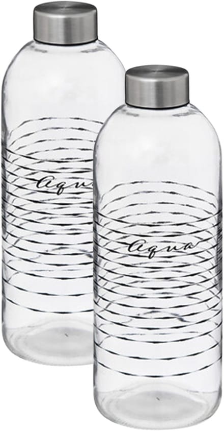 5Five Glazen waterfles - 2x - drinkfles - sportfles - helder transparant - met RVS dop - 1000 ml