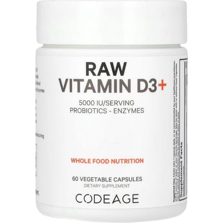 Codeage, rauwe vitamine D3+, 5000 IE, 60 vegetarische capsules