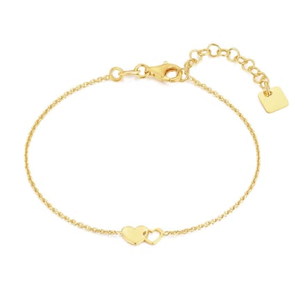 Twice As Nice Armband in verguld zilver, 2 hartjes 16cm+3cm