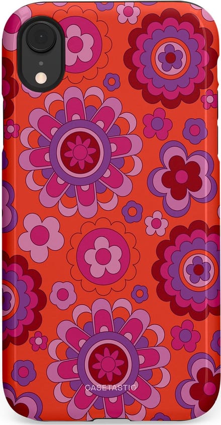 Casetastic hoesje geschikt voor Apple iPhone XR - Dubbellaagse bescherming - Retro warmte - Fashion Case - Rood Lavendel Roze