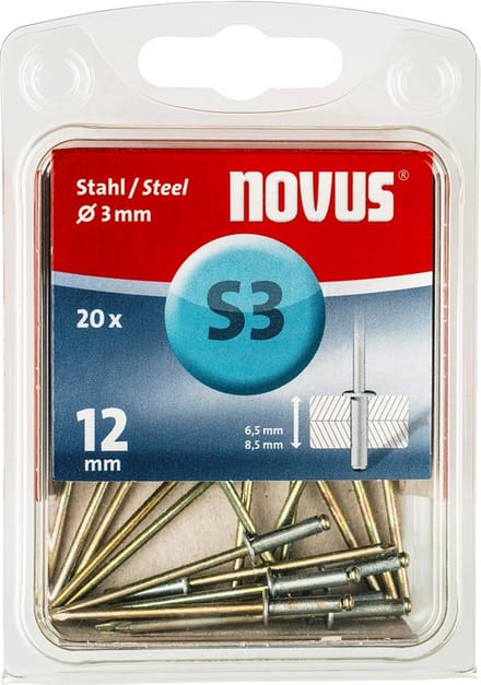 Novus Blindklinknagel S3 X 1mm, Staal S3, 20 st. - 045-0035