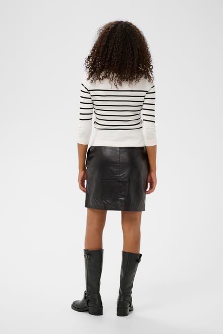 Kaffe KAlizza boatneck pullover Dames Trui - Chalk w. Black Stripe