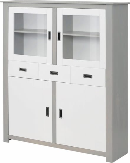 Kampen-Highboard - 4-Deurs 3-Laden - Wit/Grijs