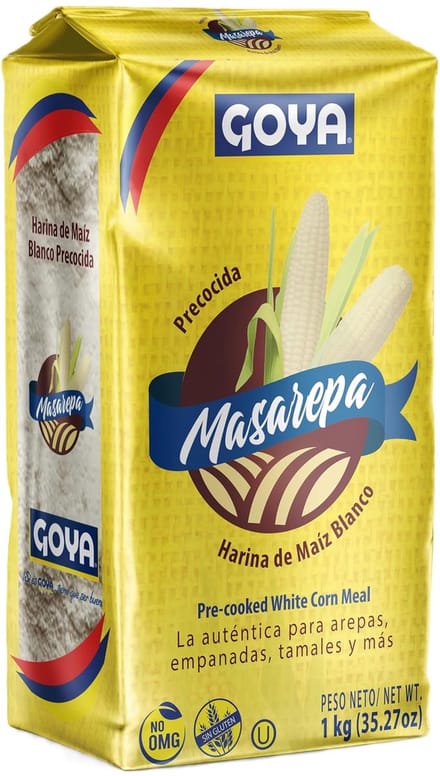 3XGoya - Pre-cooked white corn flour Masarepafijn maïsmeel - Soft arepas with the best pre-cooked corn flour 1KG