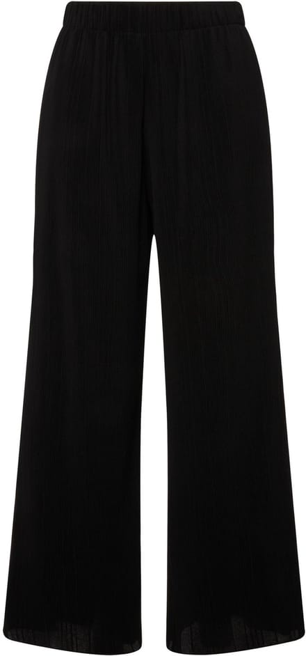 Ulla Popken - Dames - Geplooide Marlene-broek wijde pijpen elastische tailleband - Zwart - Maat 52