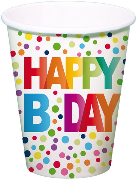 Bekers Happy Bday Stippen 250ml /8