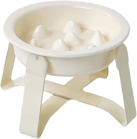 Antislip Slow Feeder - Hondenbak Verhoogd - Langzaam Eten - Keramische Kom - 200 ml - Wit