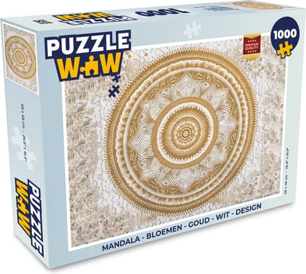 Puzzel Mandala - Bloemen - Goud - Wit - Design - Legpuzzel - Puzzel 1000 stukjes volwassenen