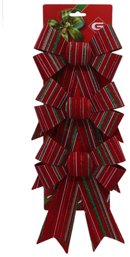 Gerimport Kerst ornamenten strikken - 3x st - donkerrood - 15 x 24 cm - strikjes