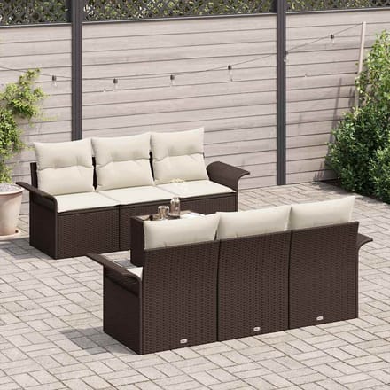 vidaXL - Tuinbank - Set - 7 - st - Bruin - en - Crème - poly - rattan