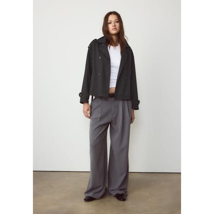 Stradivarius Korte, soepele trenchcoat met ceintuur  Zwart M