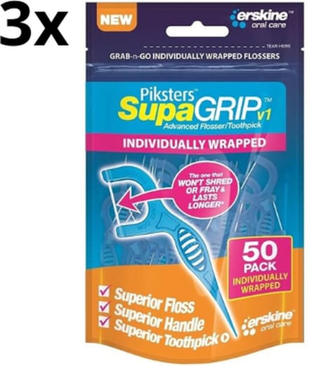 Piksters SupaGRIP Floss Met Houder - 3 x 50 stuks - Voordeelverpakking
