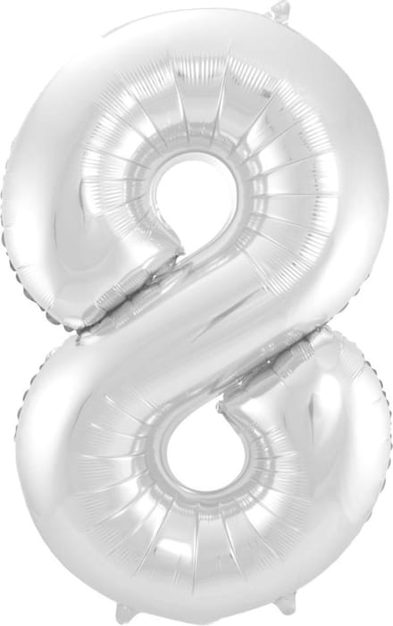 Ballon Cijfer 8 Jaar Zilver 36Cm Verjaardag Feestversiering Met Rietje