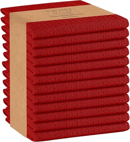 Keukendoek Set 12 Stuks - 100% Katoen Wafelweefsel - 46 x 26 cm - Rood