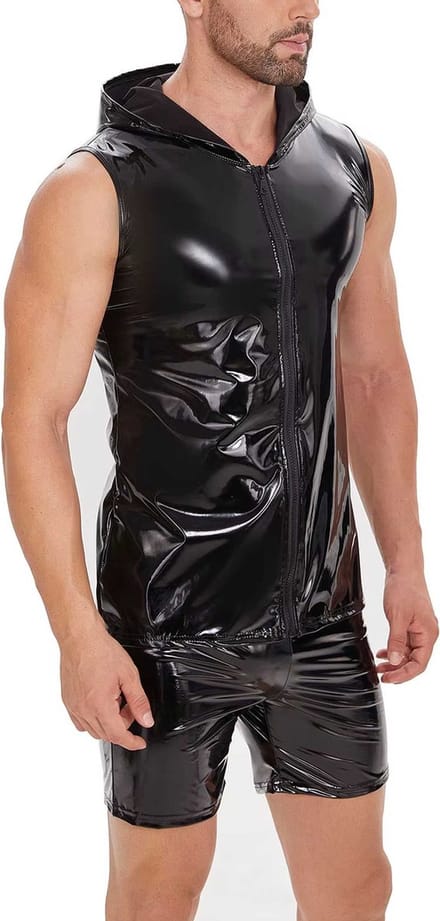 PU Lederen shirt - Capuchon - Mouwloos - Vest - BDSM - Latex look