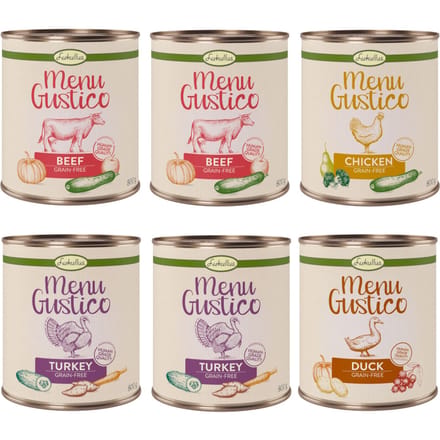 Voordeelpakket Lukullus Menu Gustico 24 x 800 g Hondenvoer - Mix: Kalkoen, Rund, Kip & Eend