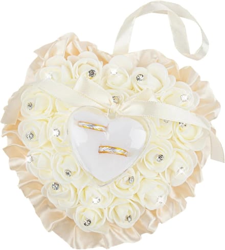 Ring Kussen - Bruiloft Accessoire - Trouw Ceremonie - Hartvorm Decoratie - 16 x 15 cm - Beige