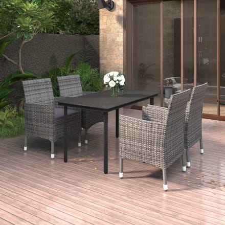 vidaXL - 5-delige - Tuinset - met - kussens - poly - rattan - en - glas