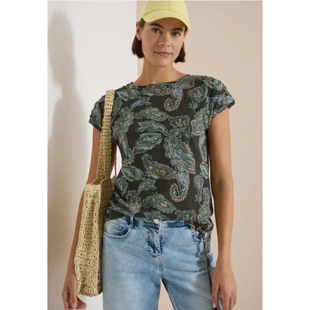 Shirt met korte mouwen, boothals en rimpels