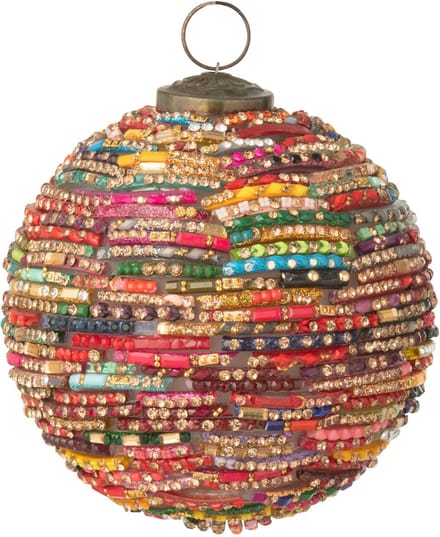 J-Line kerstbal Kralen - glas - rood/goud - small
