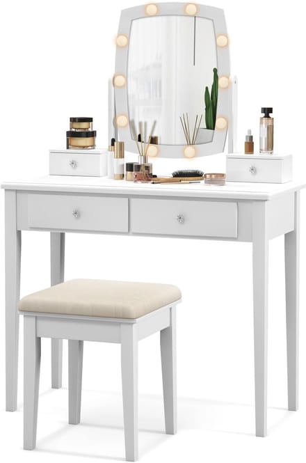 Kaptafel met spiegel en verlichting - Make up tafel - Make up - Met lades - Toilettafel - Wit