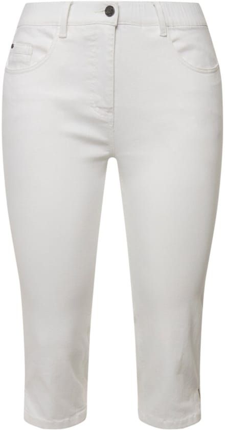 Ulla Popken - Dames - Capri-jeans Sarah smal 5-pocket model zoomsplit - Wit denim - Maat 60