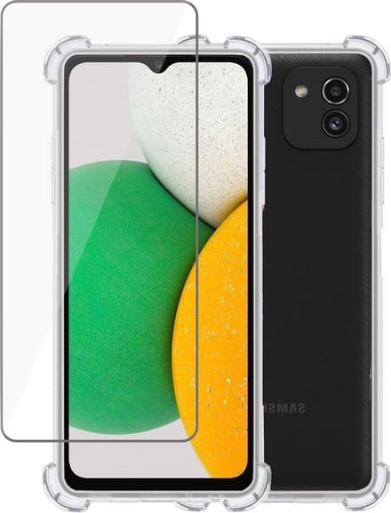 Hoesje geschikt voor Samsung A03 + Screenprotector – Tempered Glass - Extreme Shock Case Transparant