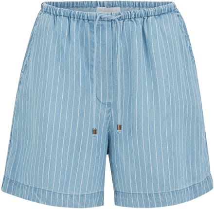 WE Fashion Dames mid rise denim short met krijtstreep