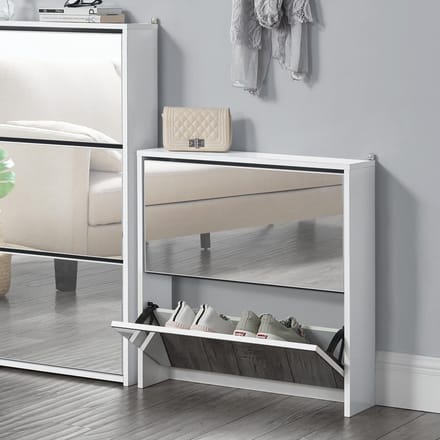 Schoenenkast met spiegels 2 vouwdeuren 67x63x17 cm wit