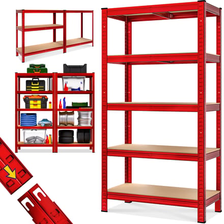 Monzana Stellingkast Metaal - incl. 5 MDF planken - tot 875kg \u2013 Rood