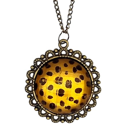 Rhylane – Lange Ketting 70 cm – Tijgerprint Hanger Rond – 4 x 4 cm