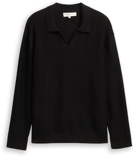 Tom Tailor Denim - Gebreid poloshirt met relaxte pasvorm - Maat S - Black