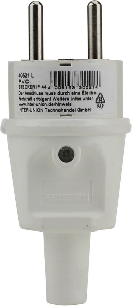 Schuko-stekker IP44 met knikbescherming en centrale kabelinvoer - Wit