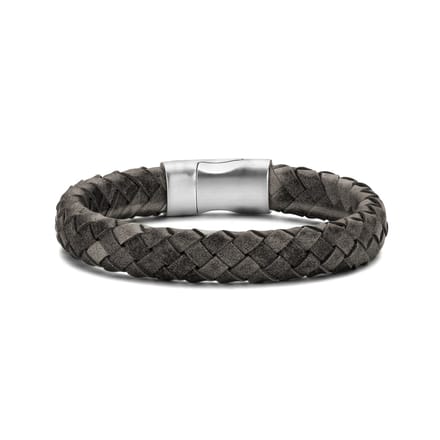 Frank 1967 bracelet dark grey braided leather 23cm ips