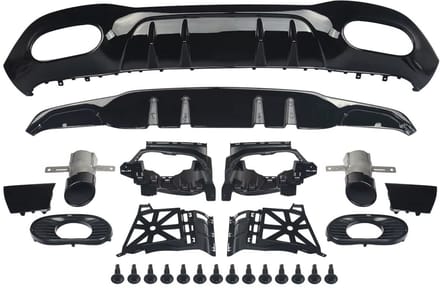 Diffuser Set Nitronox - Achterdiffuser en Uitlaatpijp - Voor Mercedes A-Klasse W177 AMG A35 Look (2018+) - Zwart - Auto Accessoires
