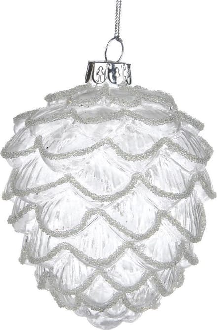 Goodwill Kerstbal Dennenappel Glas Wit H 11 cm Voordeelaanbod Per 3 stuks